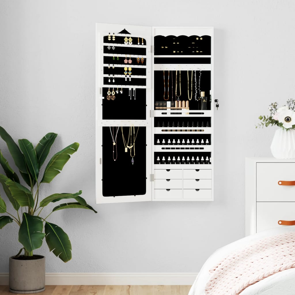 vidaXL Mirror Jewellery Cabinet Wall Mounted White 37.5x10x106 cm at Willow and Wine!