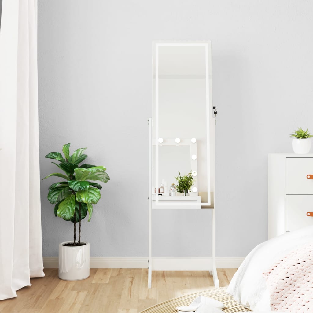 vidaXL Mirror Jewellery Cabinet with LED Lights Free Standing White at Willow and Wine!