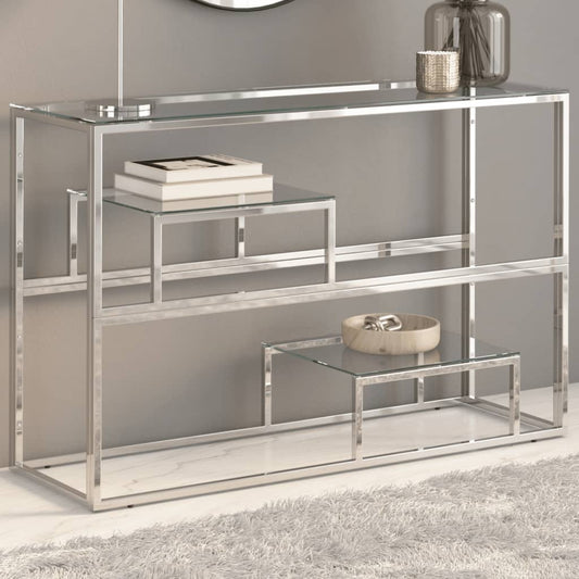 vidaXL Console Table Silver Stainless Steel and Tempered Glass at Willow and Wine!