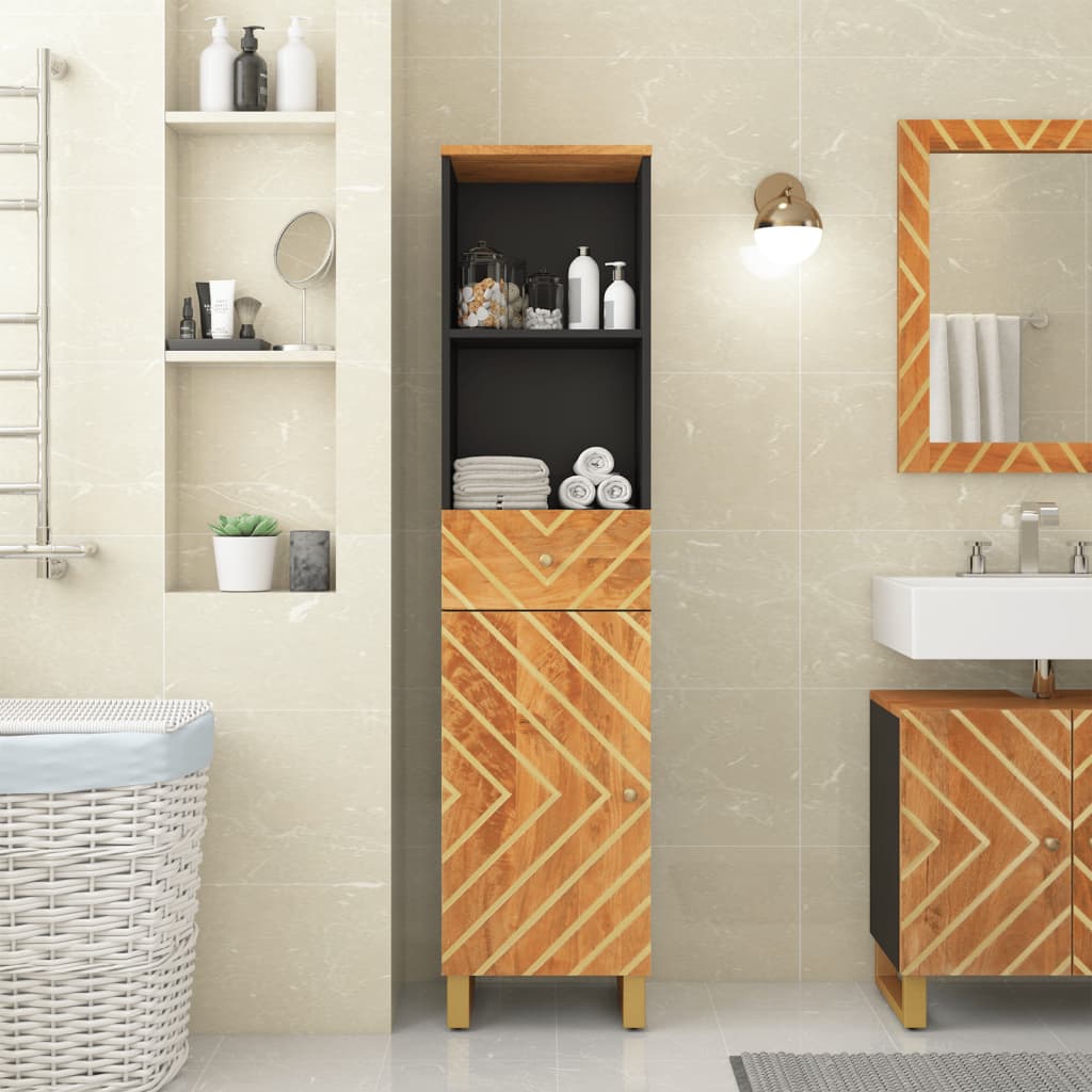 vidaXL Bathroom Cabinet Brown and Black 38x33.5x160 cm Solid Wood Mango at Willow and Wine!