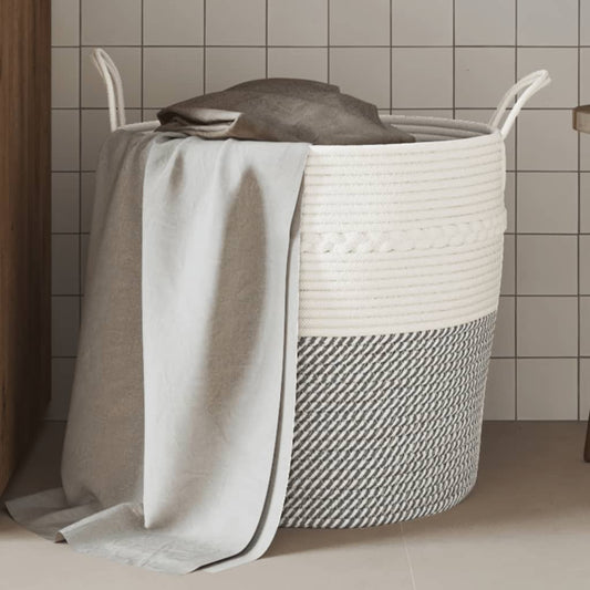 vidaXL Storage Basket Grey and White Ø43x38 cm Cotton at Willow and Wine!