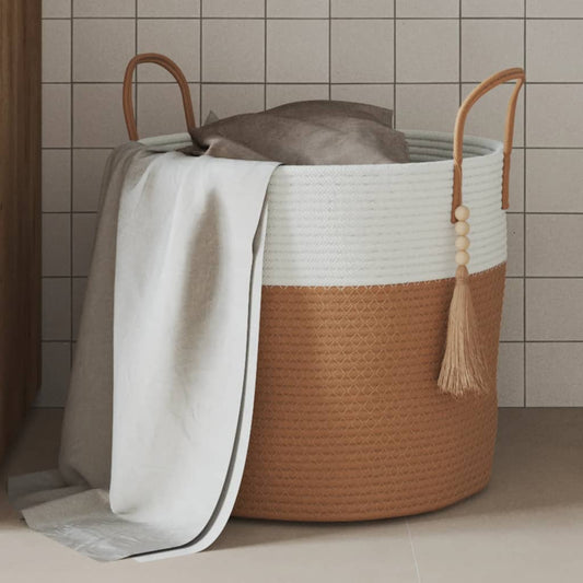 vidaXL Storage Basket Brown and White ��40x35 cm Cotton at Willow and Wine!