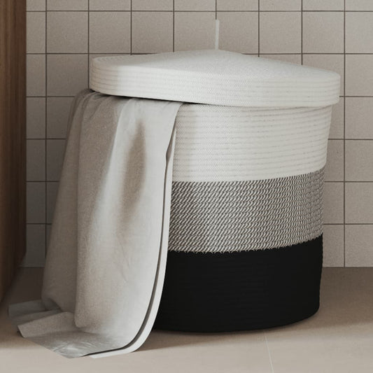 vidaXL Storage Basket with Lid White and Black ��40x35 cm Cotton at Willow and Wine!