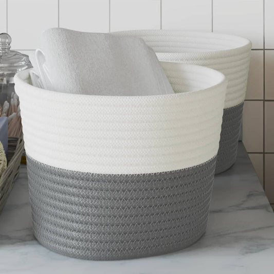vidaXL Storage Baskets 2 pcs Grey and White ��24x18 cm Cotton at Willow and Wine!