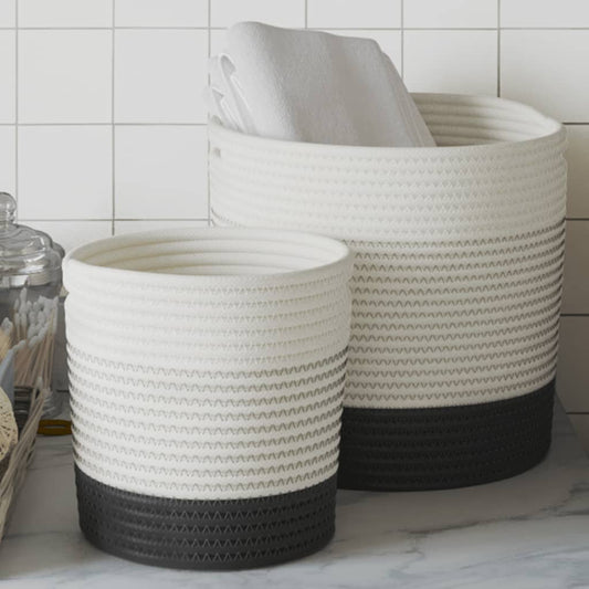vidaXL Storage Baskets 2 pcs White and Black Cotton at Willow and Wine!