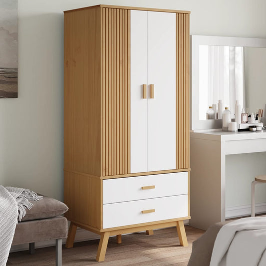 vidaXL Wardrobe OLDEN White and Brown 76.5x53x172 cm Solid Wood Pine at Willow and Wine!