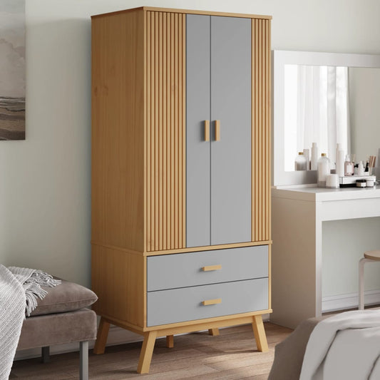 vidaXL Wardrobe OLDEN Grey and Brown 76.5x53x172 cm Solid Wood Pine at Willow and Wine!