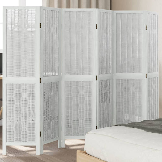 vidaXL Room Divider 6 Panels White Solid Wood Paulownia at Willow and Wine!
