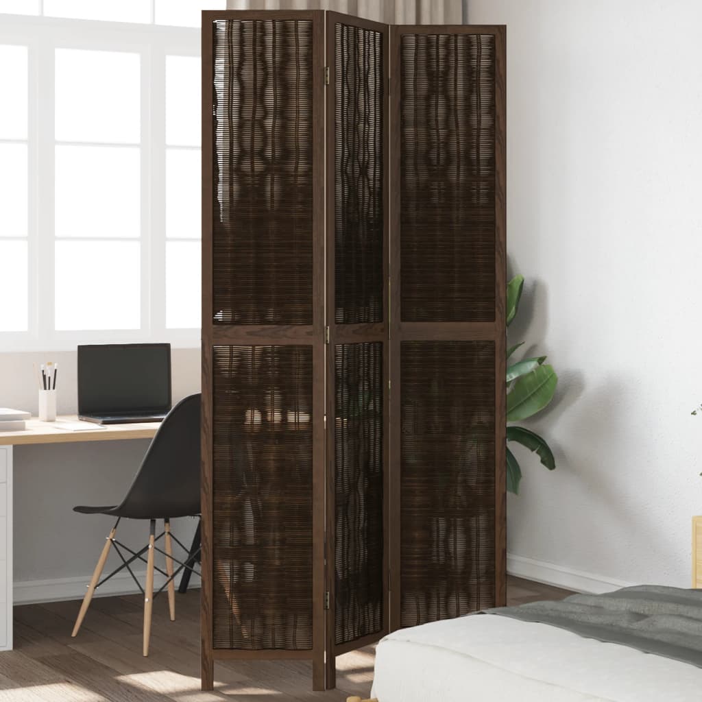 vidaXL Room Divider 3 Panels Dark Brown Solid Wood Paulownia at Willow and Wine!