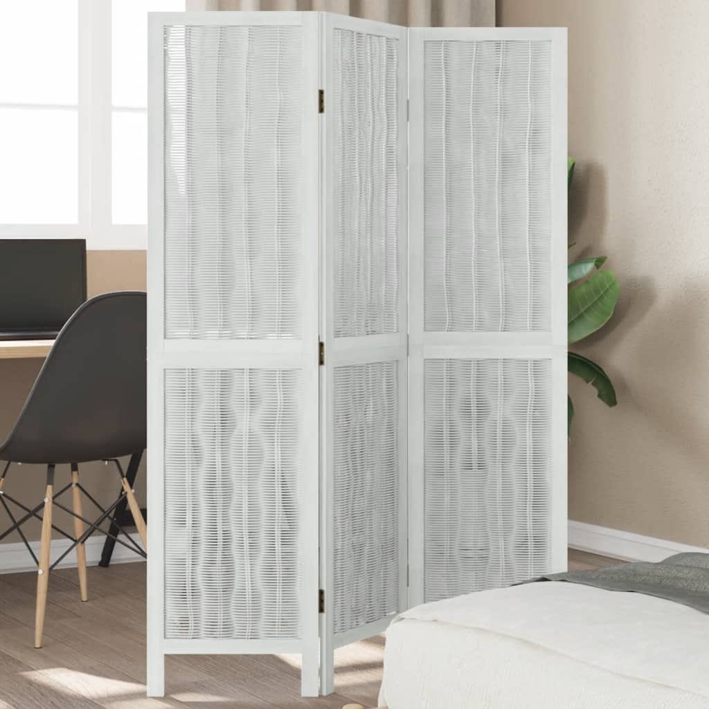 vidaXL Room Divider 3 Panels White Solid Wood Paulownia at Willow and Wine!