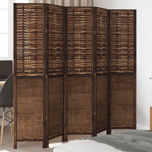 vidaXL Room Divider 5 Panels Dark Brown Solid Wood Paulownia at Willow and Wine!