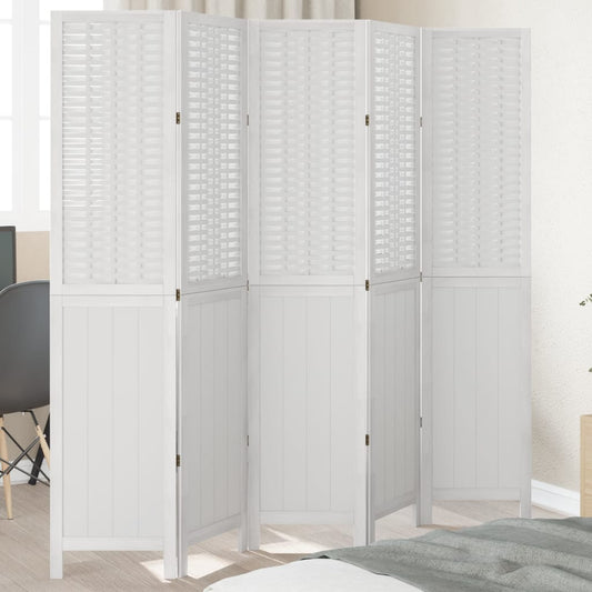 vidaXL Room Divider 5 Panels White Solid Wood Paulownia at Willow and Wine!