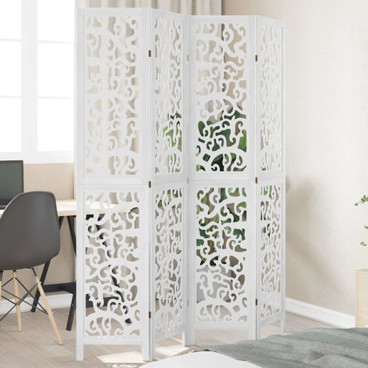 vidaXL Room Divider 4 Panels White Solid Wood Paulownia at Willow and Wine!