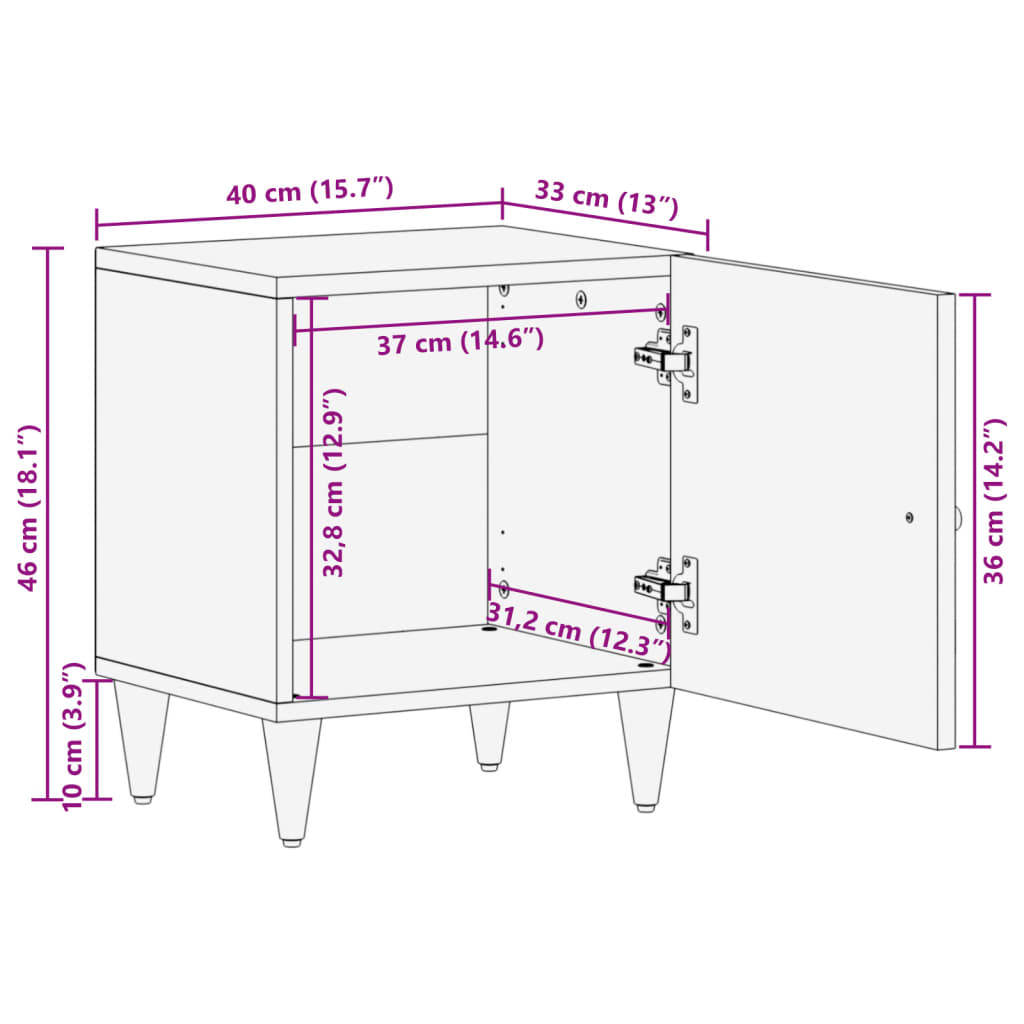 vidaXL Bedside Cabinet 40x33x46 cm Solid Wood Mango