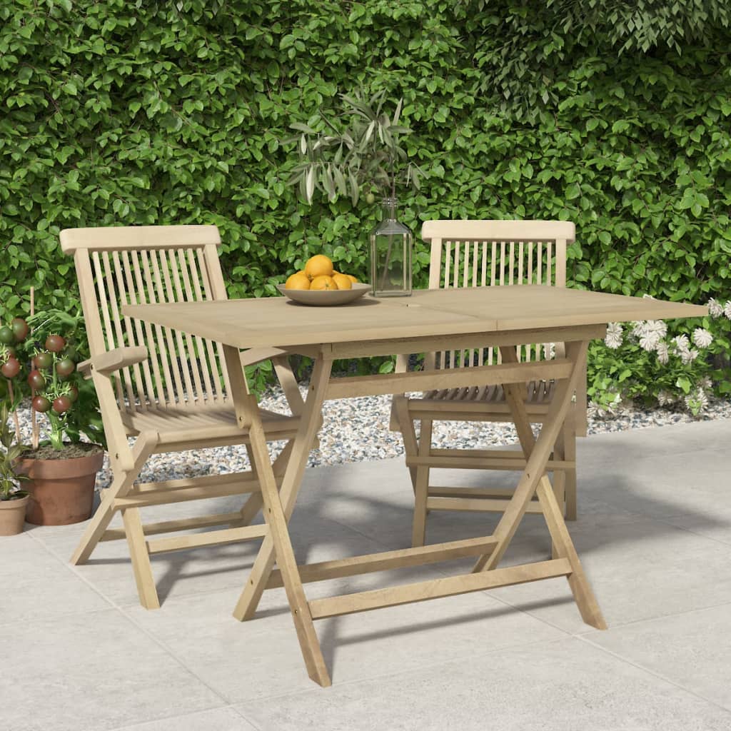 vidaXL Folding Garden Table Grey 120x70x75 cm Solid Wood Teak at Willow and Wine!