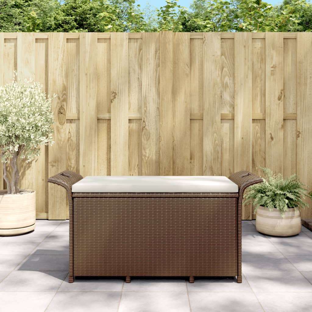 vidaXL Garden Bench with Cushion Brown 116x46x57 cm Poly Rattan at Willow and Wine!