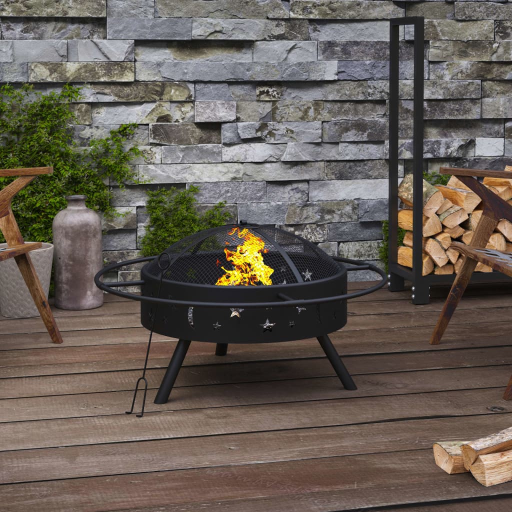 vidaXL Fire Pit with Poker 70 cm XXL Steel at Willow and Wine!