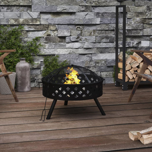 vidaXL Fire Pit with Poker 58 cm XXL Steel at Willow and Wine!