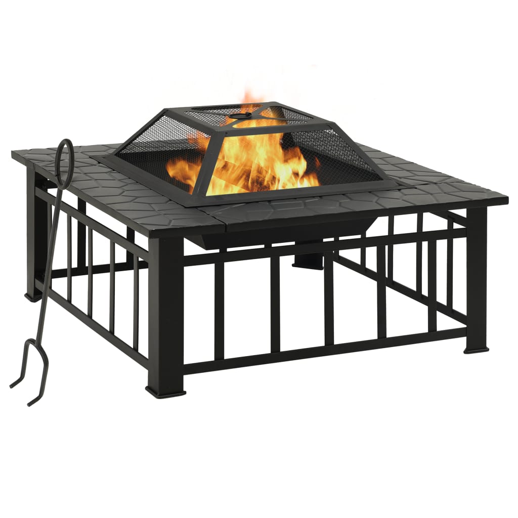 vidaXL Fire Pit with Poker 79x79x46.5 cm XXL Steel at Willow and Wine!