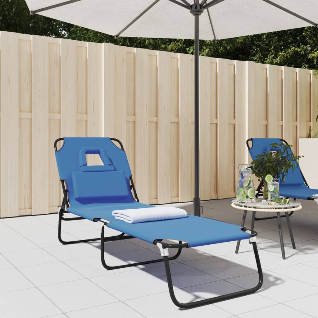 vidaXL Folding Sun Lounger Blue Oxford Fabric&Powder-coated Steel at Willow and Wine!