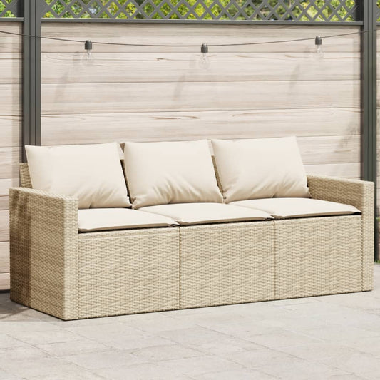 Garden Sofa with Cushions 3-Seater Beige Poly Rattan