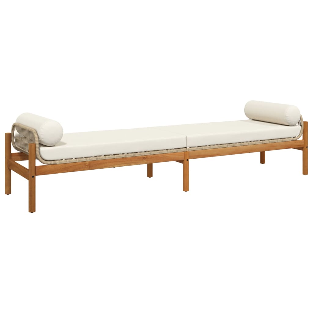 vidaXL Garden Bench with Cushion Beige Poly Rattan Acacia