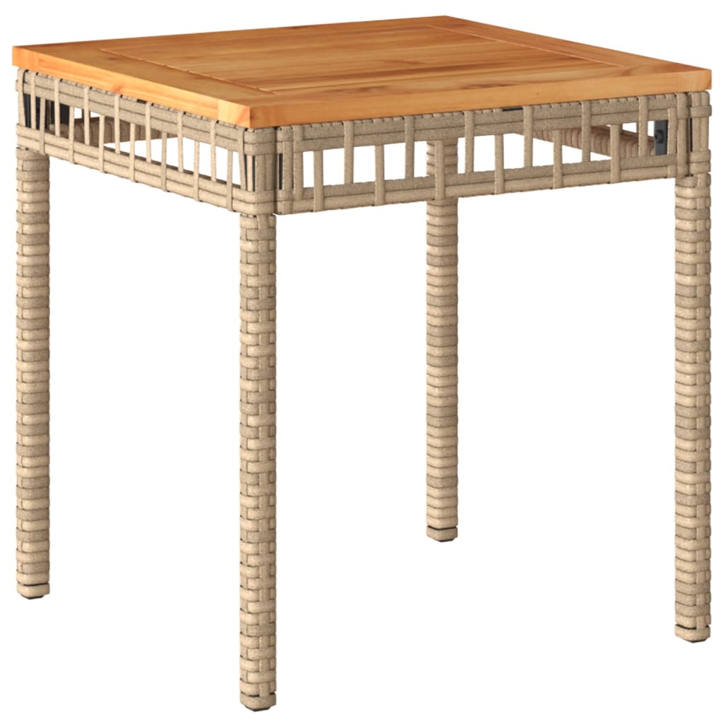 vidaXL Garden Table Mix Beige 38x38x42 cm Poly Rattan Acacia Wood