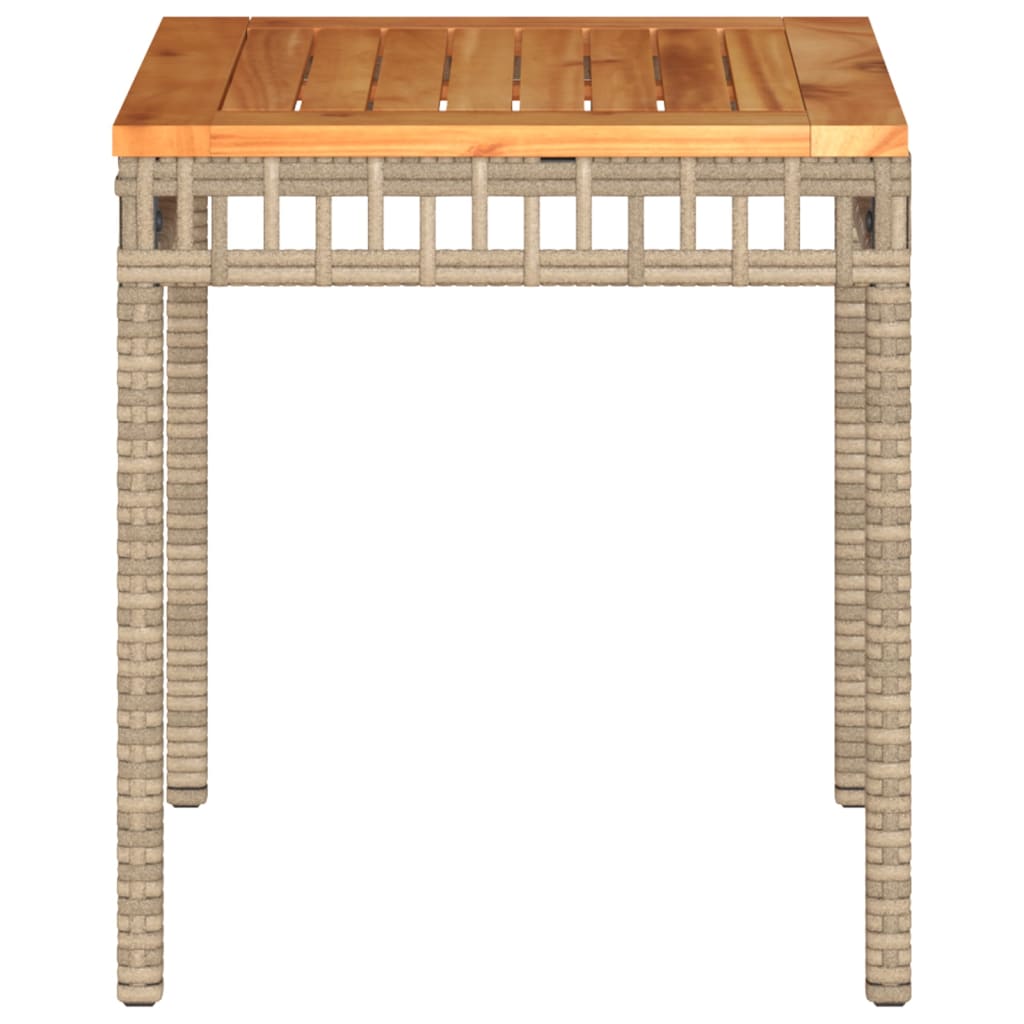 vidaXL Garden Table Mix Beige 38x38x42 cm Poly Rattan Acacia Wood