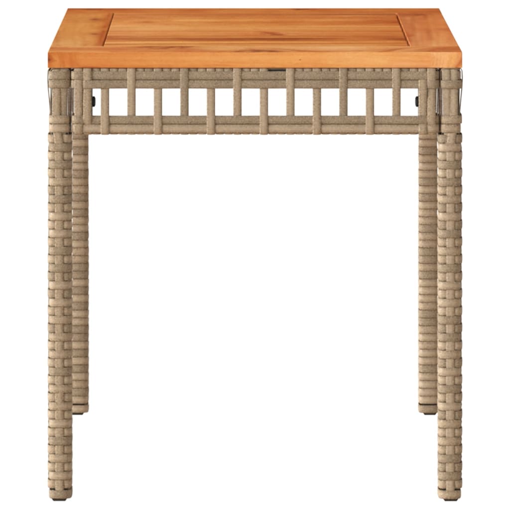 vidaXL Garden Table Mix Beige 38x38x42 cm Poly Rattan Acacia Wood