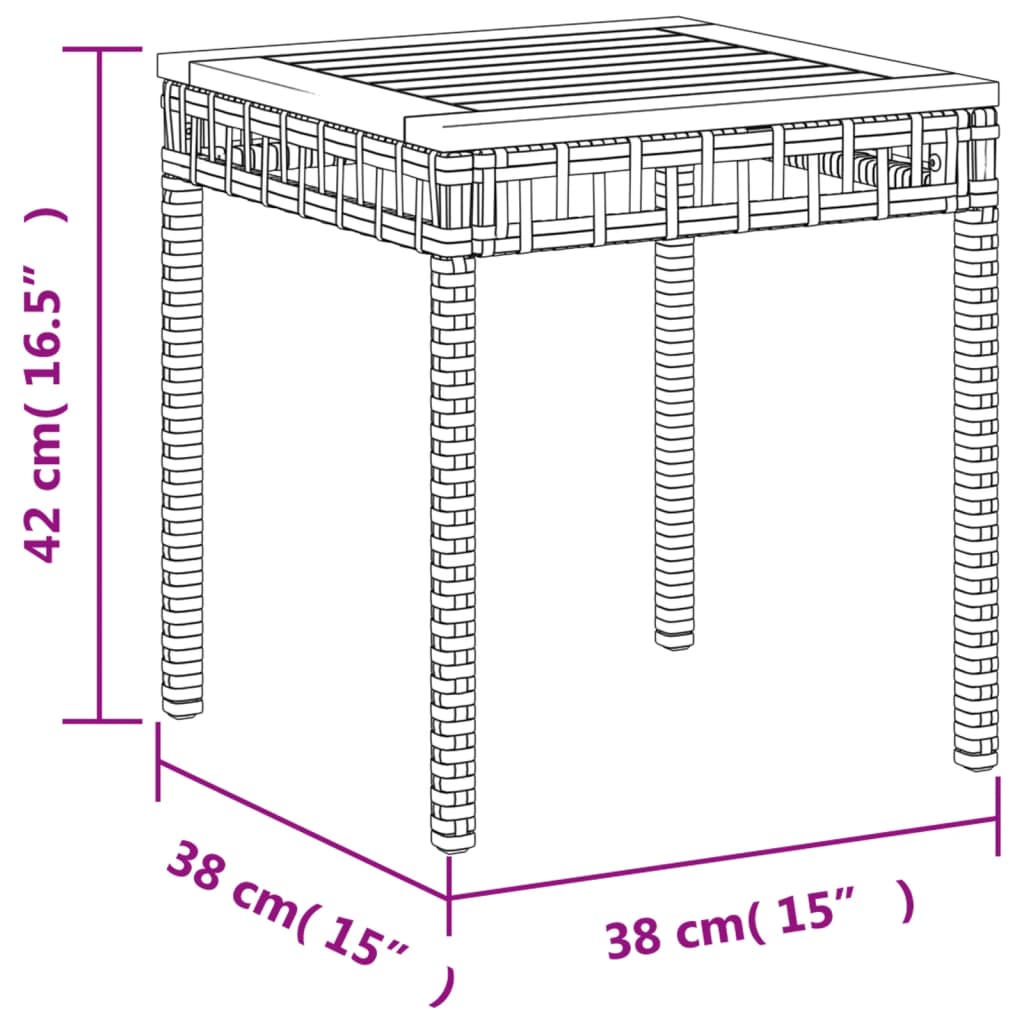 vidaXL Garden Table Mix Beige 38x38x42 cm Poly Rattan Acacia Wood