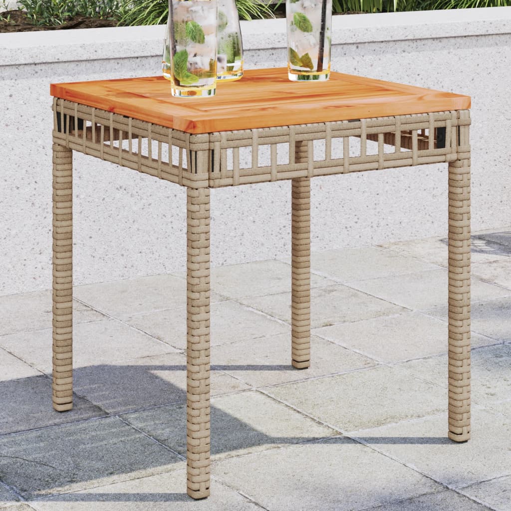 vidaXL Garden Table Mix Beige 38x38x42 cm Poly Rattan Acacia Wood