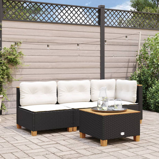 vidaXL Garden Table Black 55x55x36 cm Poly Rattan Acacia Wood