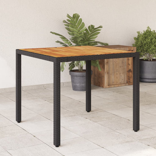 vidaXL Garden Table with Acacia Wood Top Black 90x90x75 cm Poly Rattan at Willow and Wine!