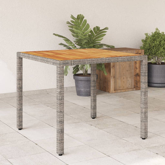 vidaXL Garden Table with Acacia Wood Top Grey 90x90x75 cm Poly Rattan at Willow and Wine!