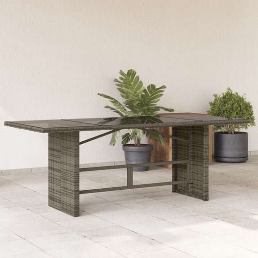 Garden Table with Glass Top Grey 190x80x75 cm Poly Rattan