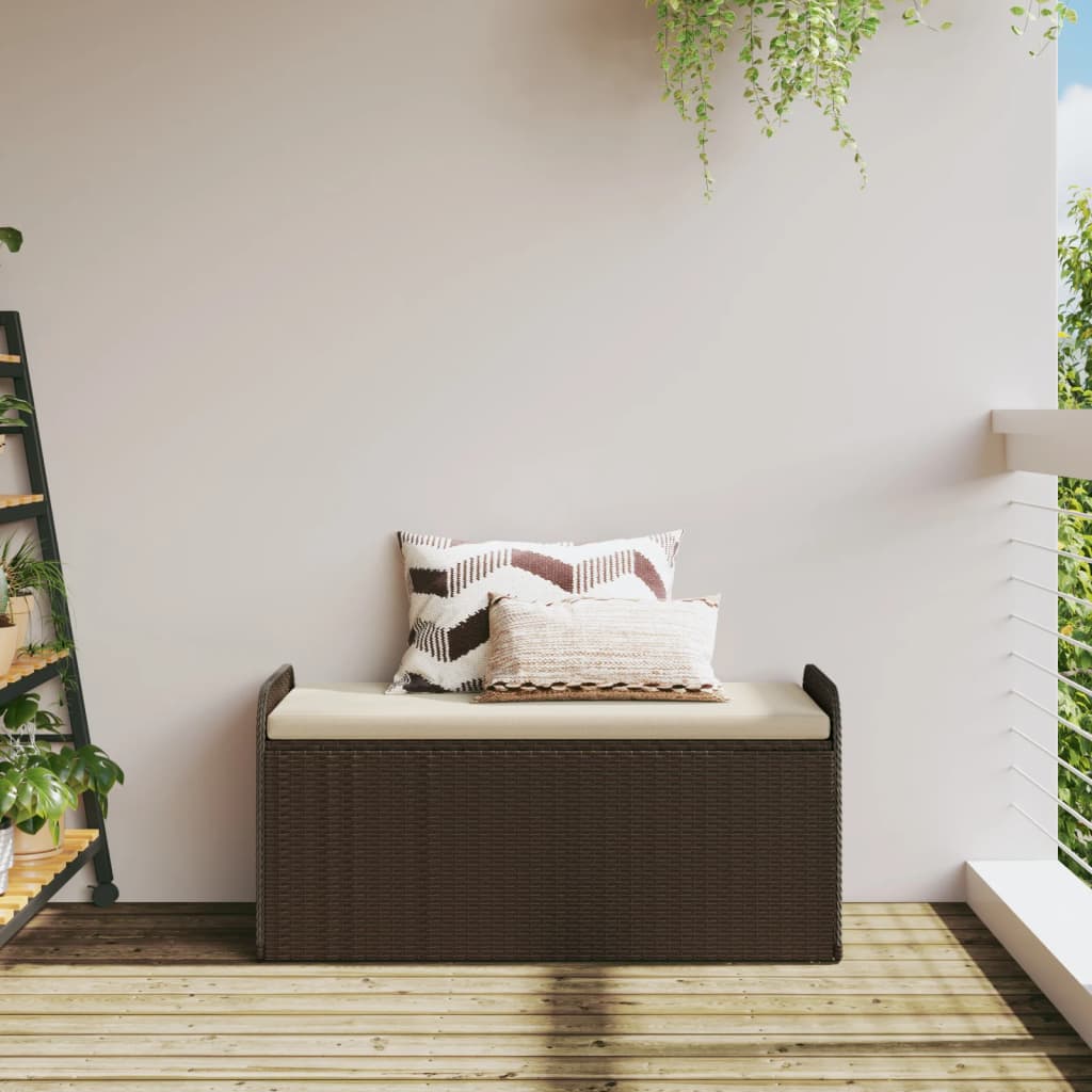 vidaXL Storage Bench with Cushion Brown 115x51x52 cm Poly Rattan