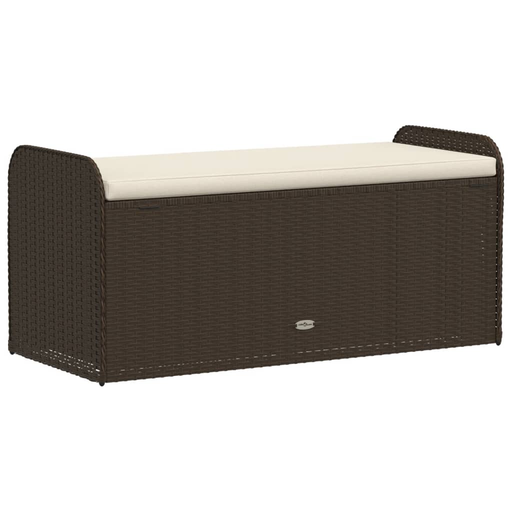 vidaXL Storage Bench with Cushion Brown 115x51x52 cm Poly Rattan