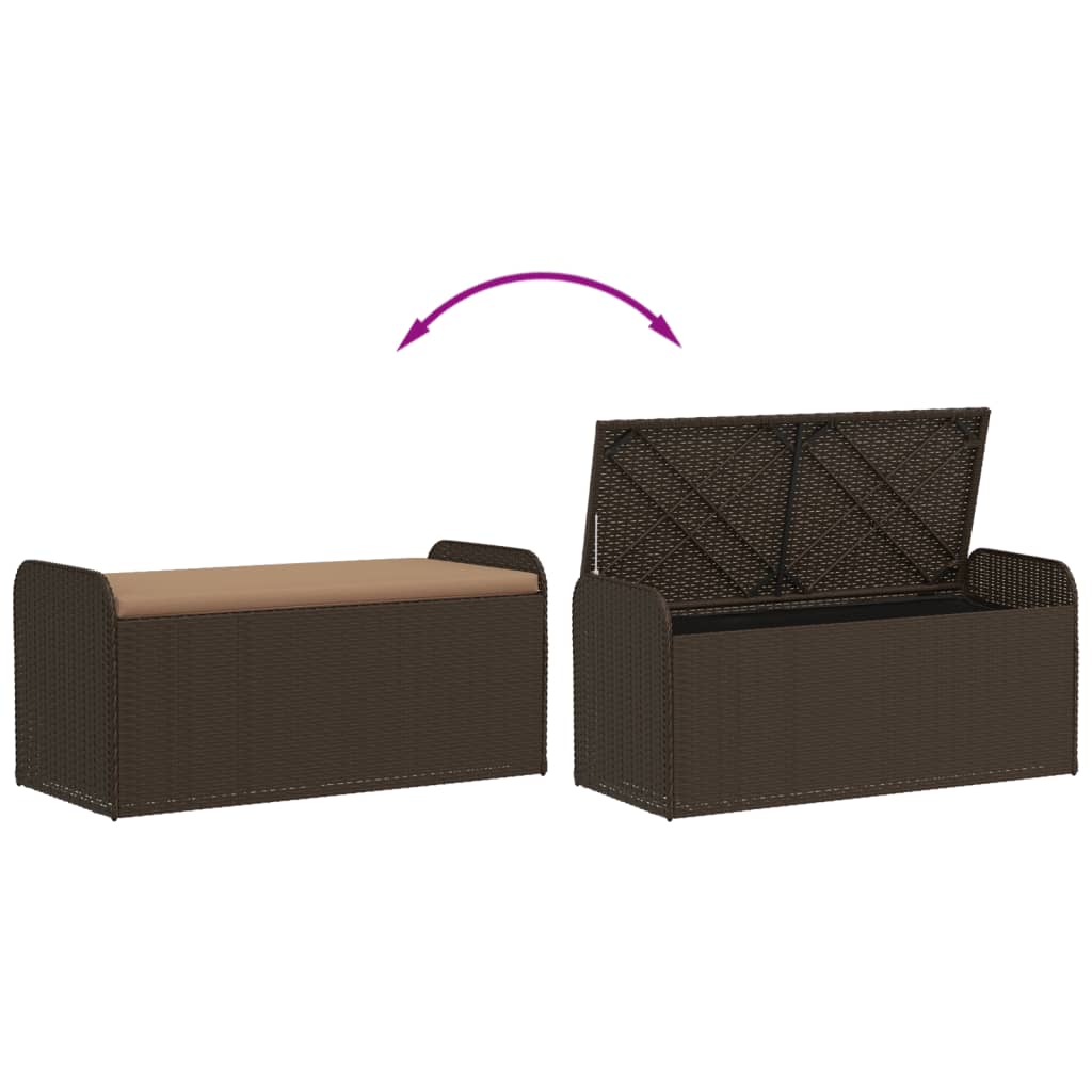 vidaXL Storage Bench with Cushion Brown 115x51x52 cm Poly Rattan