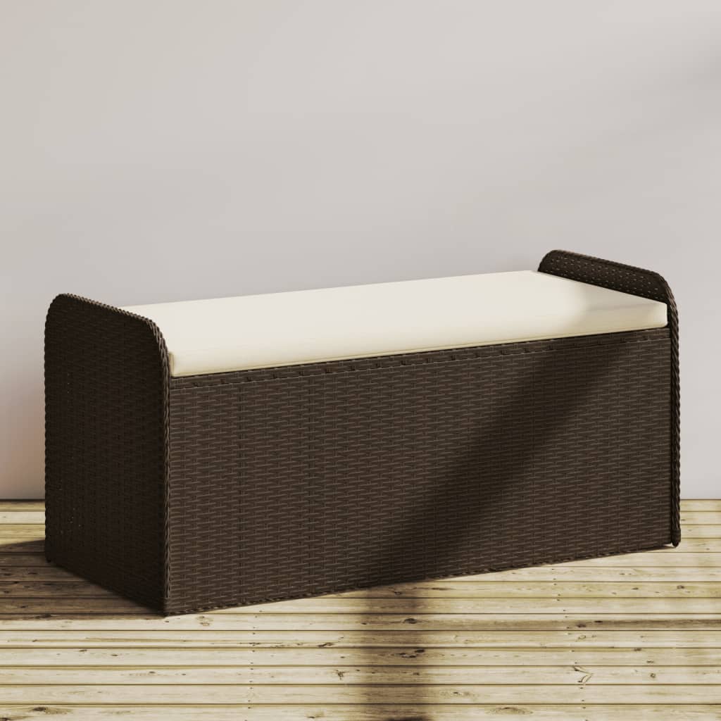 vidaXL Storage Bench with Cushion Brown 115x51x52 cm Poly Rattan