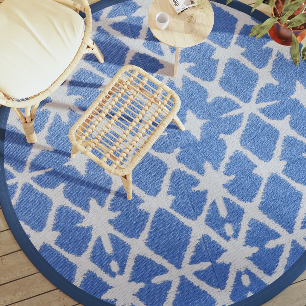 vidaXL Outdoor Carpet Blue and White Ø200 cm PP at Willow and Wine!