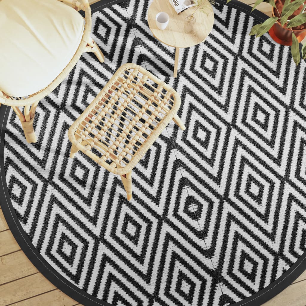 vidaXL Outdoor Carpet White and Black Ø200 cm PP at Willow and Wine!