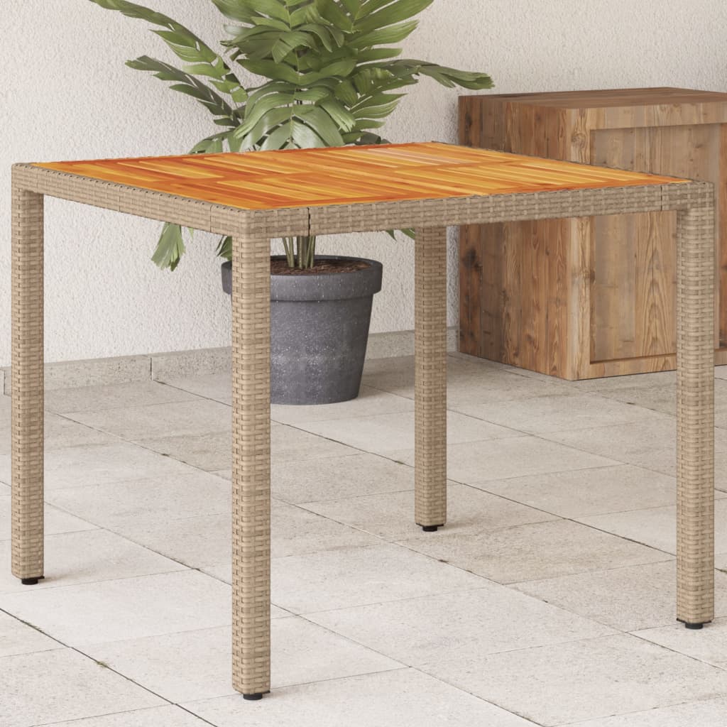 vidaXL Garden Table Beige 90x90x75 cm Poly Rattan Acacia Wood at Willow and Wine!