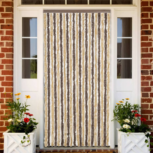 vidaXL Fly Curtain Dark Brown and Beige 100x220 cm Chenille at Willow and Wine!