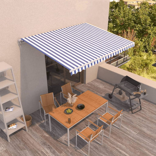 vidaXL Manual Retractable Awning 450x350 cm Blue and White at Willow and Wine!