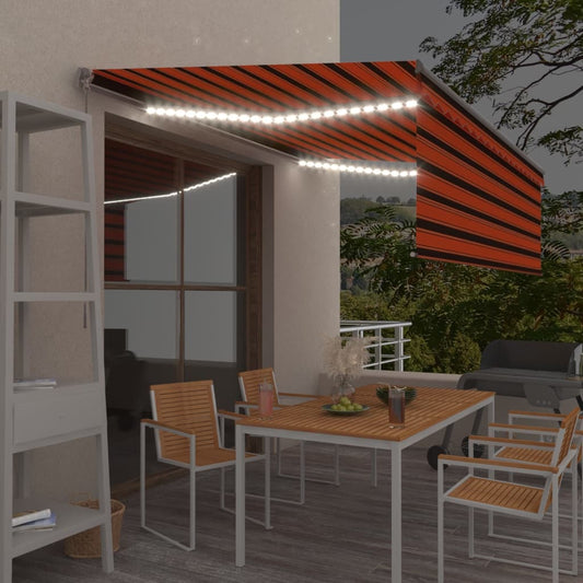 Manual Retractable Awning with Blind&LED 4.5x3m Orange&Brown