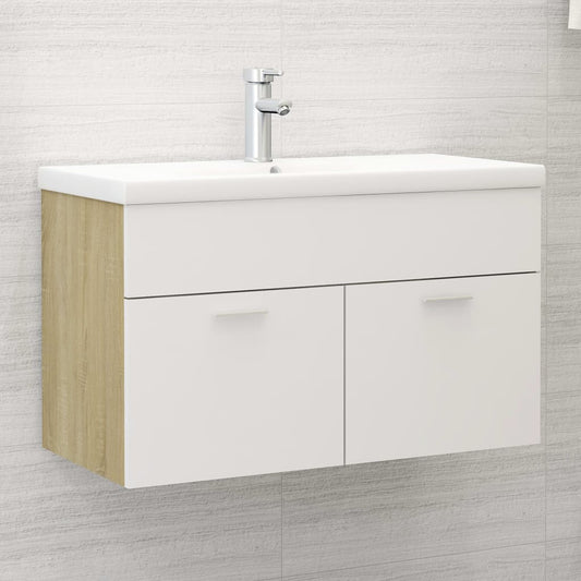 Sink Cabinet with Built-in Basin White and Sonoma Oak Engineered Wood