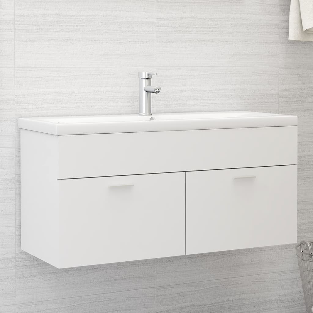 vidaXL Sink Cabinet with Built-in Basin White Engineered Wood at Willow and Wine!