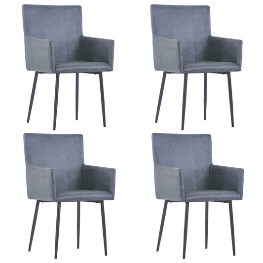 Dining Chairs with Armrests 4 pcs Grey Faux Suede Leather at Willow and Wine!
