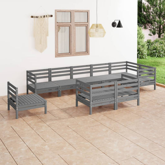 vidaXL 9 Piece Garden Lounge Set Solid Wood Pine Grey