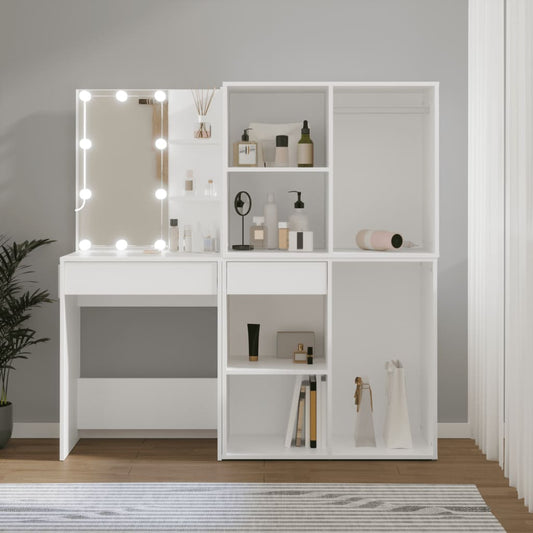 vidaXL LED Dressing Table with 2 Cabinets White Engineered Wood at Willow and Wine!